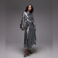 ASOS ARCHIVE Sequin Embellished Long Sleeve Dropped Waist Maxi Dress 0