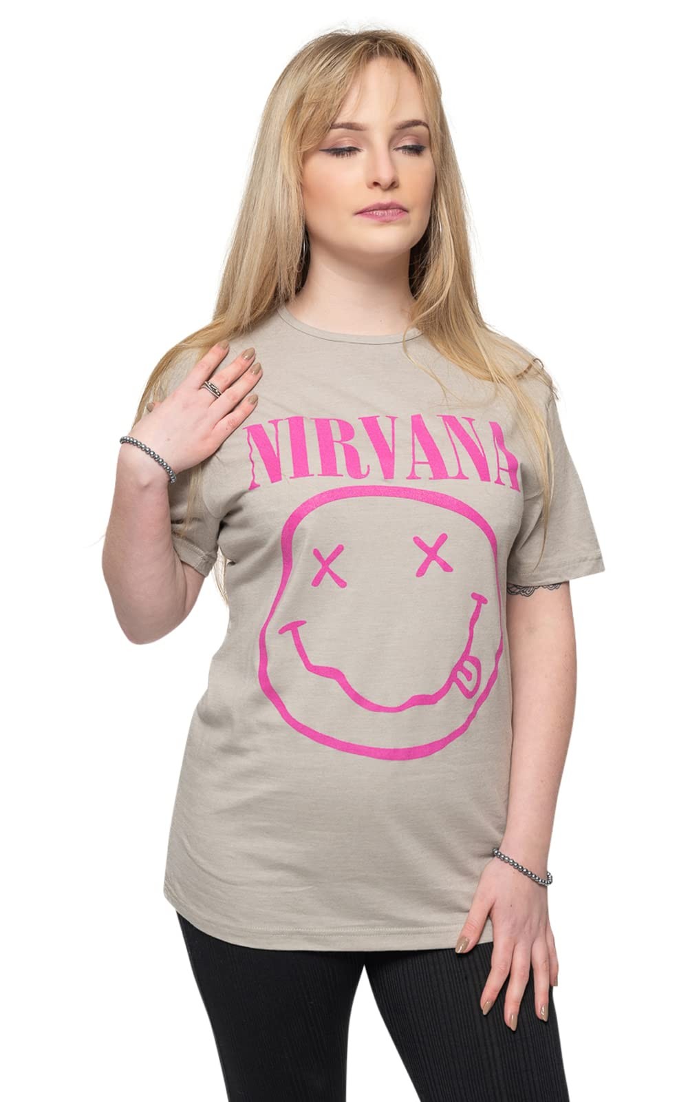 Nirvana T Shirt Purple Smile Band Logo Official Unisex Natural L Sand