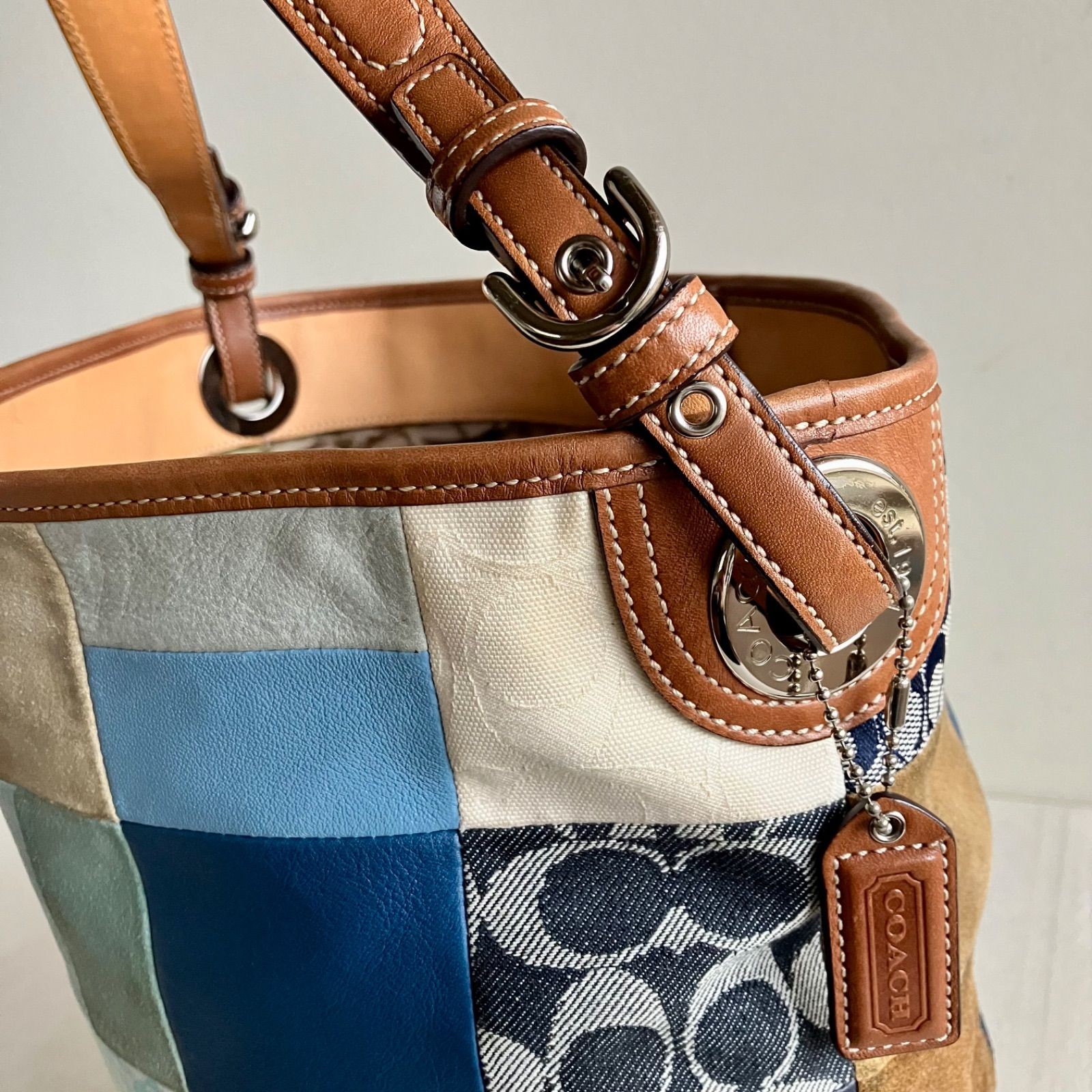 COACH Patchwork One Shoulder Bag Suede Canvas Lea… - image 10