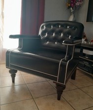 RARE Ancien fauteuil en cuir noir de haute qualité