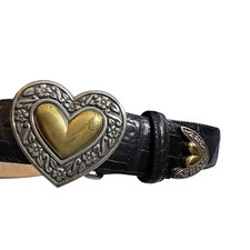 Brighton Black leather belt with hart buckle in brass and silver tone size S