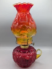 Vintage L E Smith Eagle Amberina Moon and Stars Oil Lamp, Excellent Condition