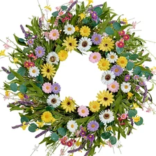 Spring Wreath 22 Inch Artificial Summer Wreath with Yellow Daisy Flowers Green E