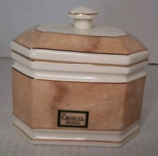 Croscill Carrara Light Brown Marble Porcelain Ware Cover Jar Pre-owned