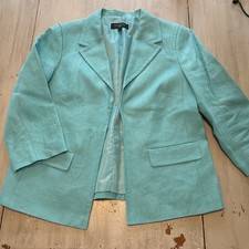Talbots Teal Linen Open Front Blazer Sz 10 Petite