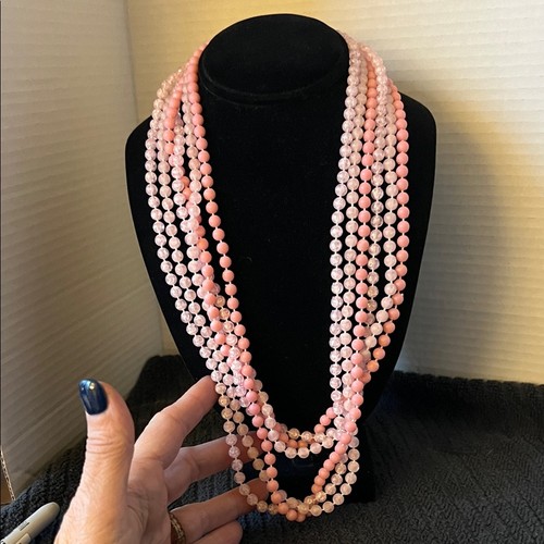 Elegant Pink 3 Strand Beaded Necklace 26” Drop