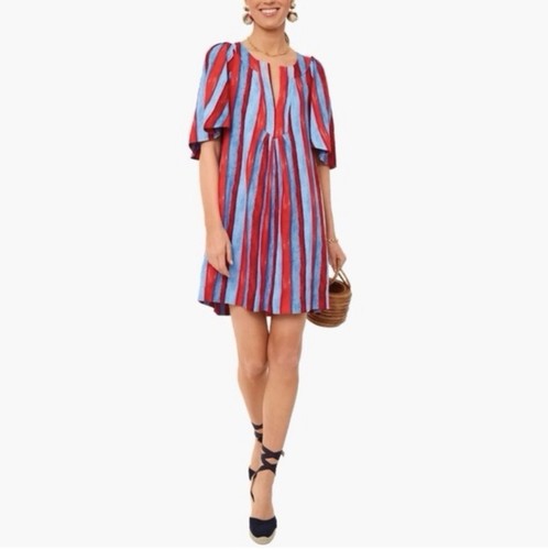 Tuckernuck Pomander Place Finley Red Blue Stripe Flutter Sleeve Dress XS
