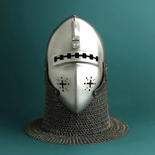 Bascinet Knight Helmet 16ga Steel Aventail Klapvisor HMB Buhurt Combat Helmet