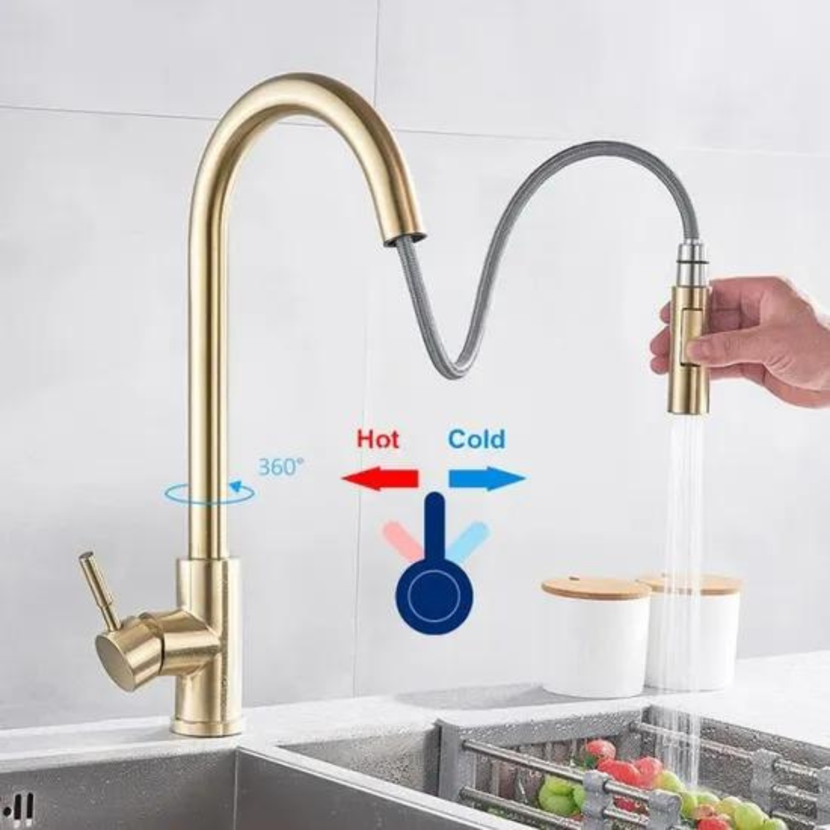 Robinet Cuisine Douchette Noir, Robinetterie de Cuisine avec 2 Jets
