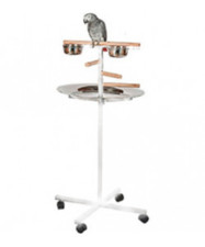 Parrot-Supplies T-Bar Parrot Play Stand With Steps, Feeders And Tray - White