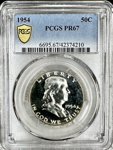 1954 PROOF FRANKLIN SILVER HALF DOLLAR PCGS PF67 GOLD SHEILD FROSTY DEVICES - Picture 5 of 6