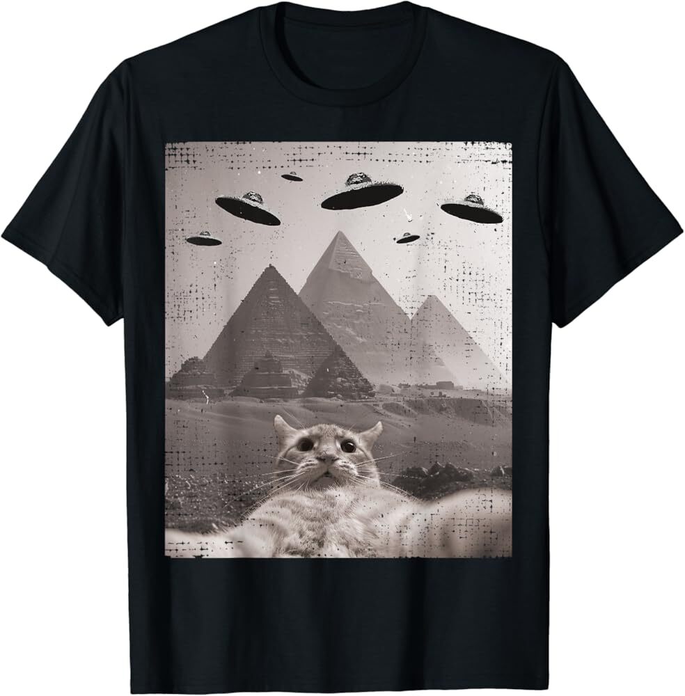 Cat Meme - Funny Cat Selfie with UFOs T-Shirt