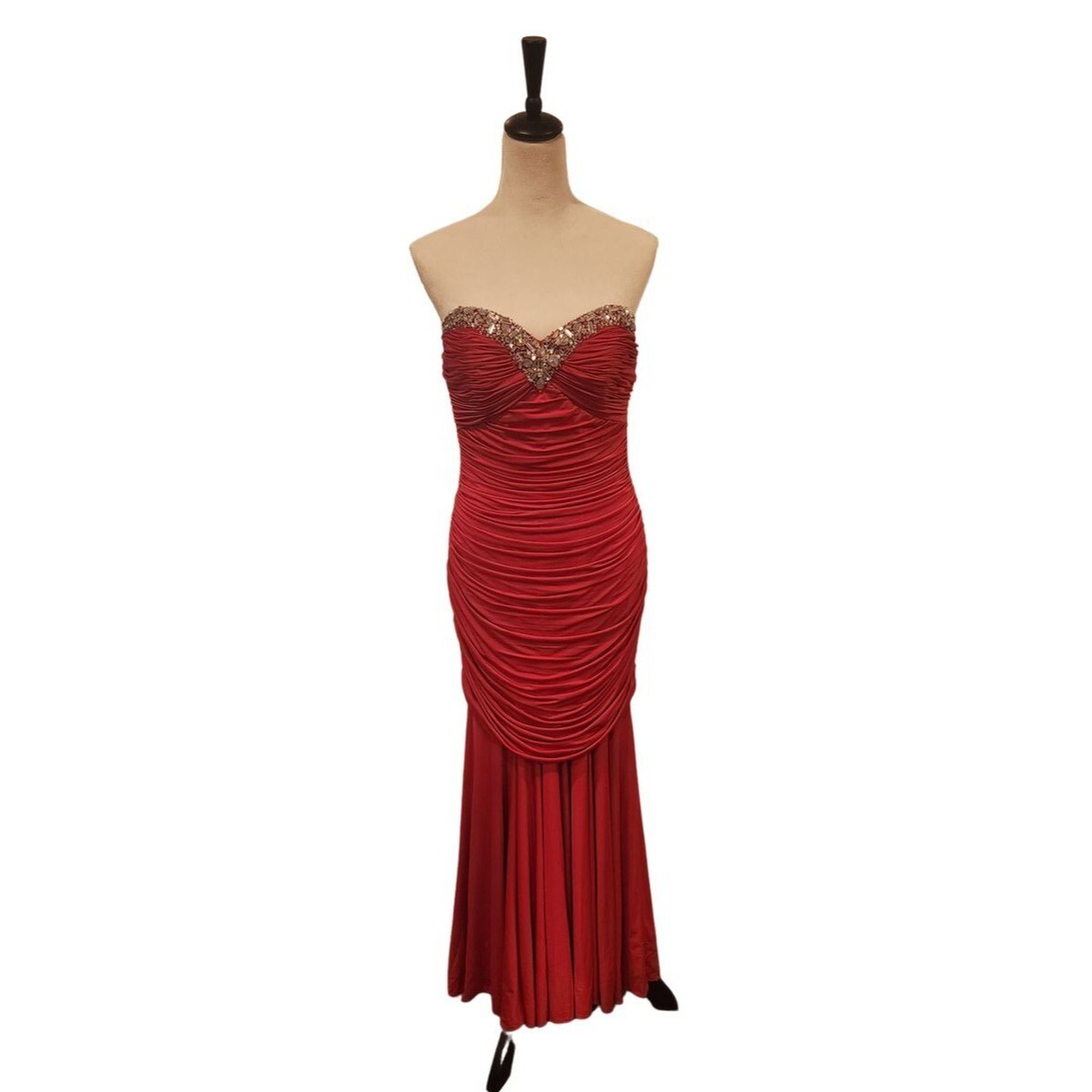 fitted lace wedding dress Engerla Red Velvet Prom Dresses Crystal Mermaid Formal Evening Gowns  Celebrity Pageant Church Train US2 at Amazon Women's Clothing store