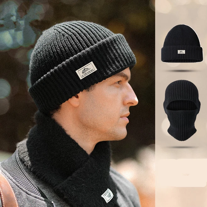 1pcs Men's Beanie Hat Winter Warm Thicken Thermal Knit 2 in 1 Adjustable  Ski Cap