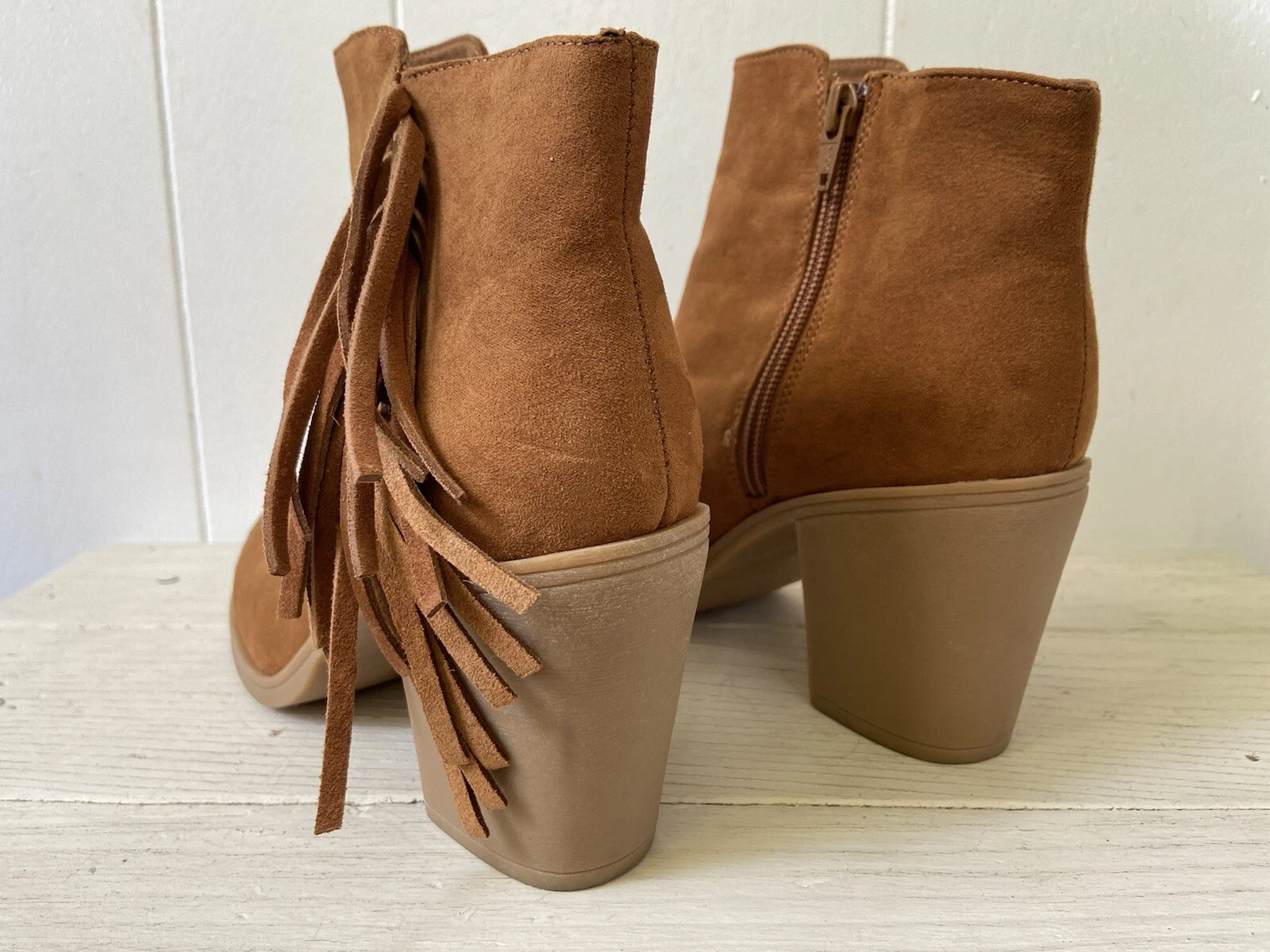 DIVIDED by H&M Cognac Suede Fringe Booties Size 8