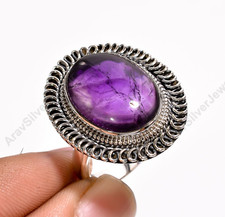 Natural Purple Amethyst Ring 925 Sterling Silver Handmade Design Boho Rings