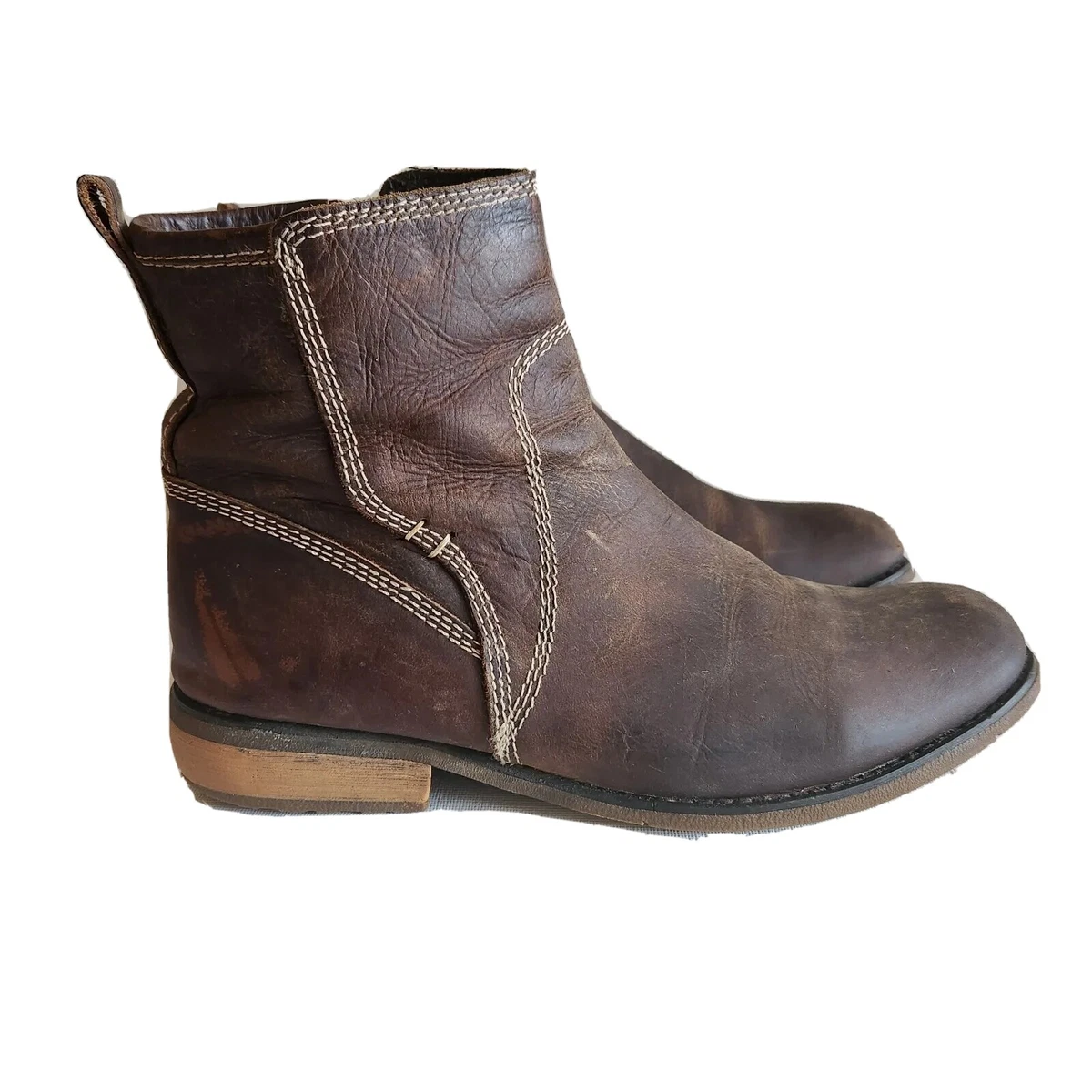 Bed Stu Revolution Side Zip Distressed Leather Boots Brown 10.5