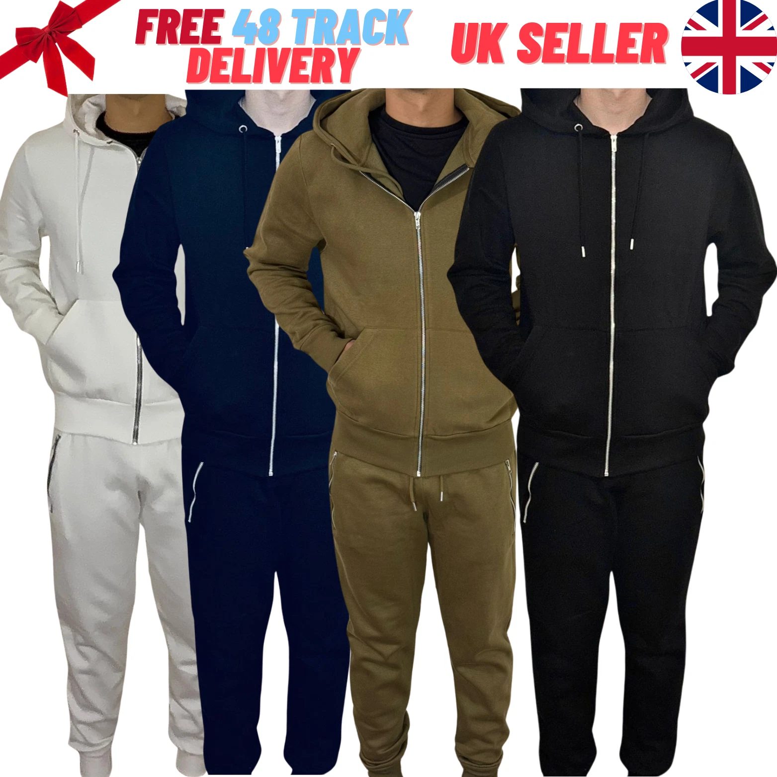 Mens Tracksuit Set Fleece Hoodie Top & Bottoms Joggers Plain Gym Jogging Pair