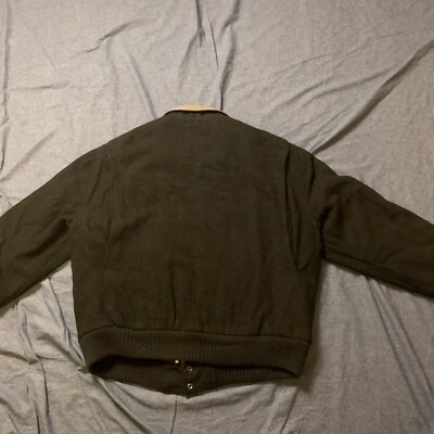 Mens Vintage Wool Aberdeen Quilt Lined Bomber Jacket Full Zip Dark