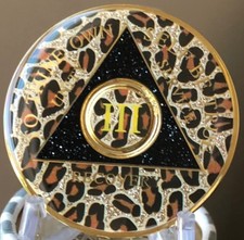 AA Medallion Leopard Animal Print Tri-Plate Year 1-39 Sobriety Chip