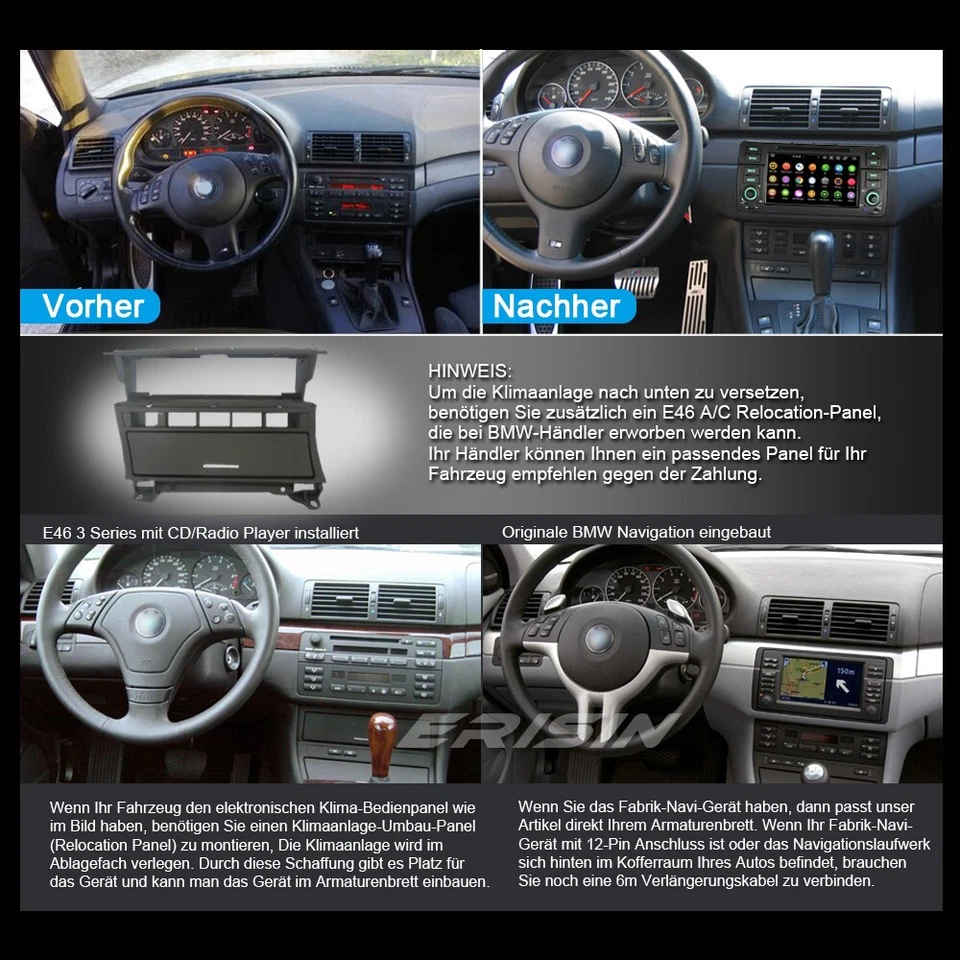 8-Kern Android 14 DAB+ Autoradio 64GB CarPlay DVD Navi BMW 3er E46 Rover75 MG ZT - Bild 4 von 4