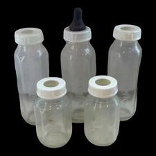(5) Evenflo Glass Baby Infant Bottle White Cap USA Incomplete Vintage