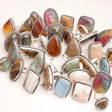 Alluring Tiger Eye & Mix Gemstone 925 Sterling Silver Plated Wholesale Lot Rings