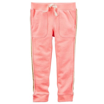 Carter's Girl's Neon Peach French Terry Joggers With Gold Tip & Pockets (3M)