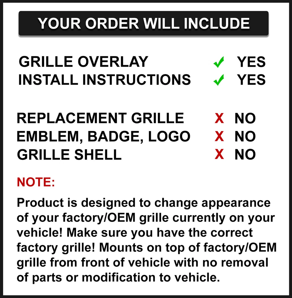 Gloss Black Grille Grill Overlay FOR 2016-2018 GMC Sierra 1500 SLE & Base — 第 3/4 张图片