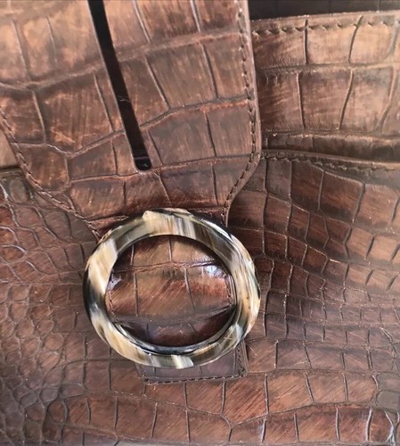 Adrienne Vittadini Large Alligator Purse Cognac Brown Vintage Tortoise Buckle - Picture 4 of 9