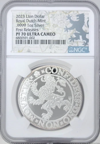 NGC 2023 Lion Dollar 9999 Fine Silver Royal Dutch Mint Coin PF 70 Ultra Cameo 