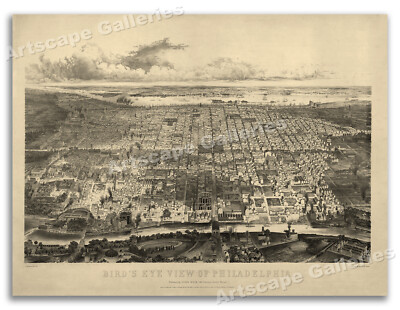 Philadelphia Pennsylvania 1857 Historic Panoramic Town Map - 20x28