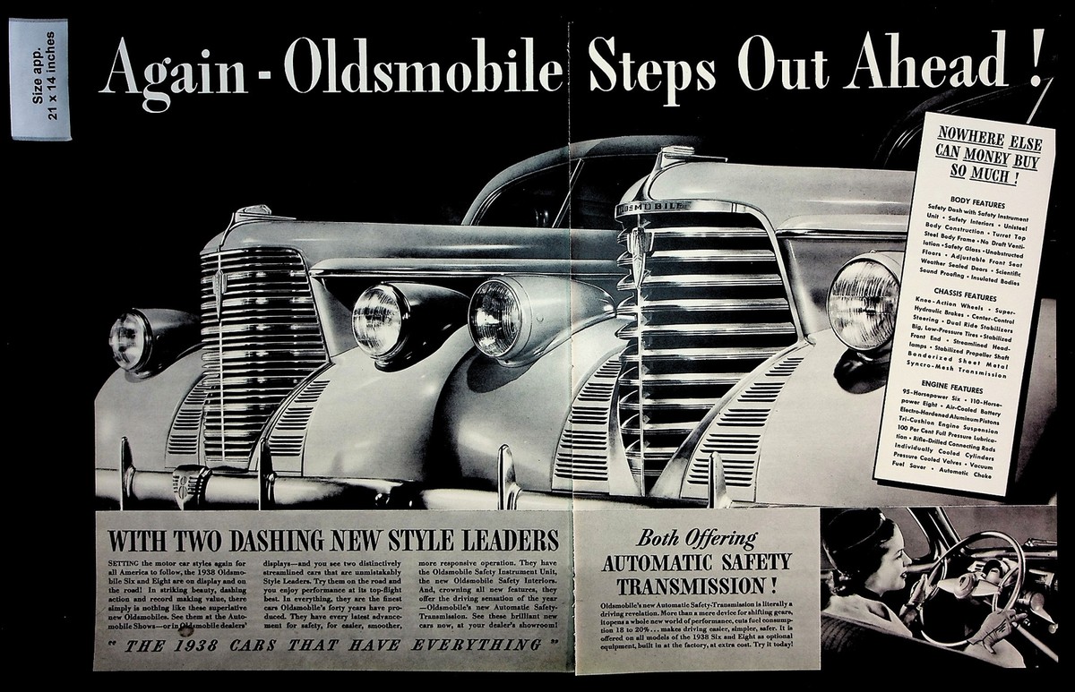 1937 Oldsmobile Cars 1938 Auto Safety Transmission Six 8 Vintage 