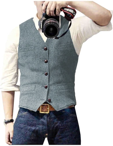 Mens Vest Herringbone Retro Vintage Tweed Waistcoat Lined Tailored Notch Lapel++ - Bild 18 von 31
