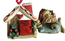 Vinyage Primitive Style Clay Face Folk Art Santa Gingerbread House Ornaments