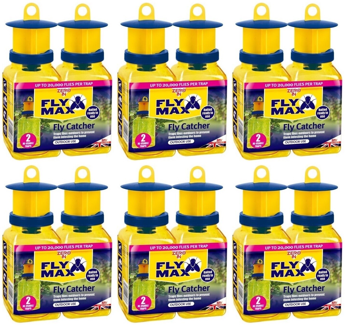 6x Zero In STV336 Attracts Insect Fly Catcher Refillable 10m Radius - Pack of 2
