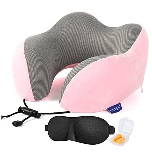 Soft Pink Memory Foam Travel Neck Pillow for Sleeping Comfort-image