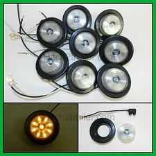 (8) CLEAR / AMBER 9 LED Light Trailer 2" round,w/2 plug,Grommet Clearance 2.0" 