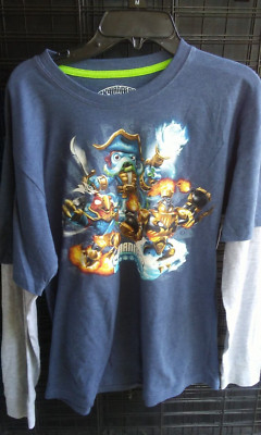 Official Skylanders Pirate Video Game Youth Blue XL 14 / 16 Doubler L/S t-shirt