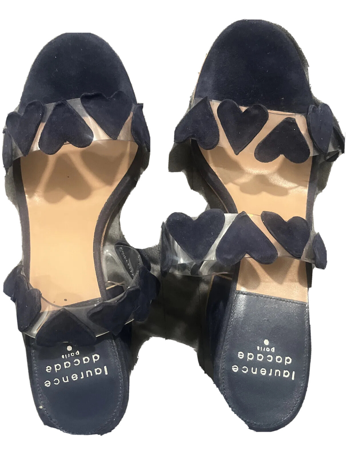 Laurence dacade Paris blue suede Block heels size 37 Open Toe Heart Accent