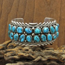 Men's Sterling Silver and 28 Turquoise Stones Cuff Bracelet