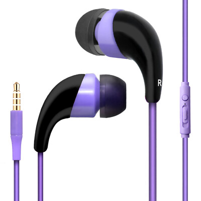 Purple Color 3.5 mm Earbuds with Microphone and Playback Control Stereo Headset