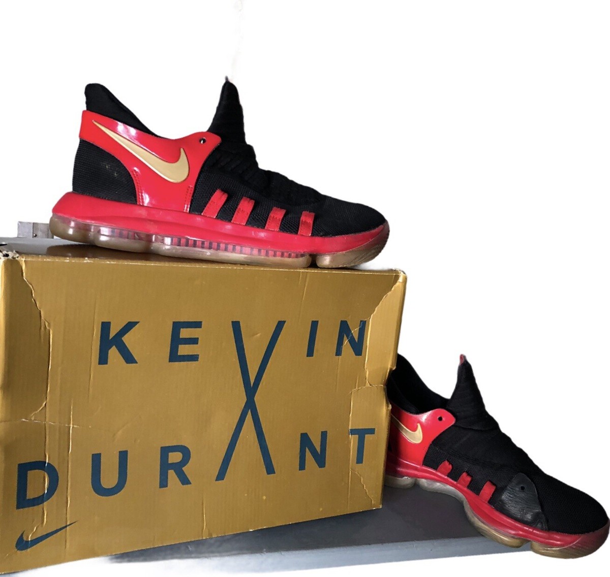 Nike Zoom Kevin Durant KDXLE10 University Red Metallic Gold Sz 7Y