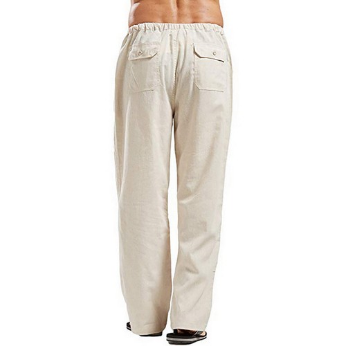 Pantalones largos sueltos de lino de algodón para hombre cintura ancha recta - Imagen 7 de 17