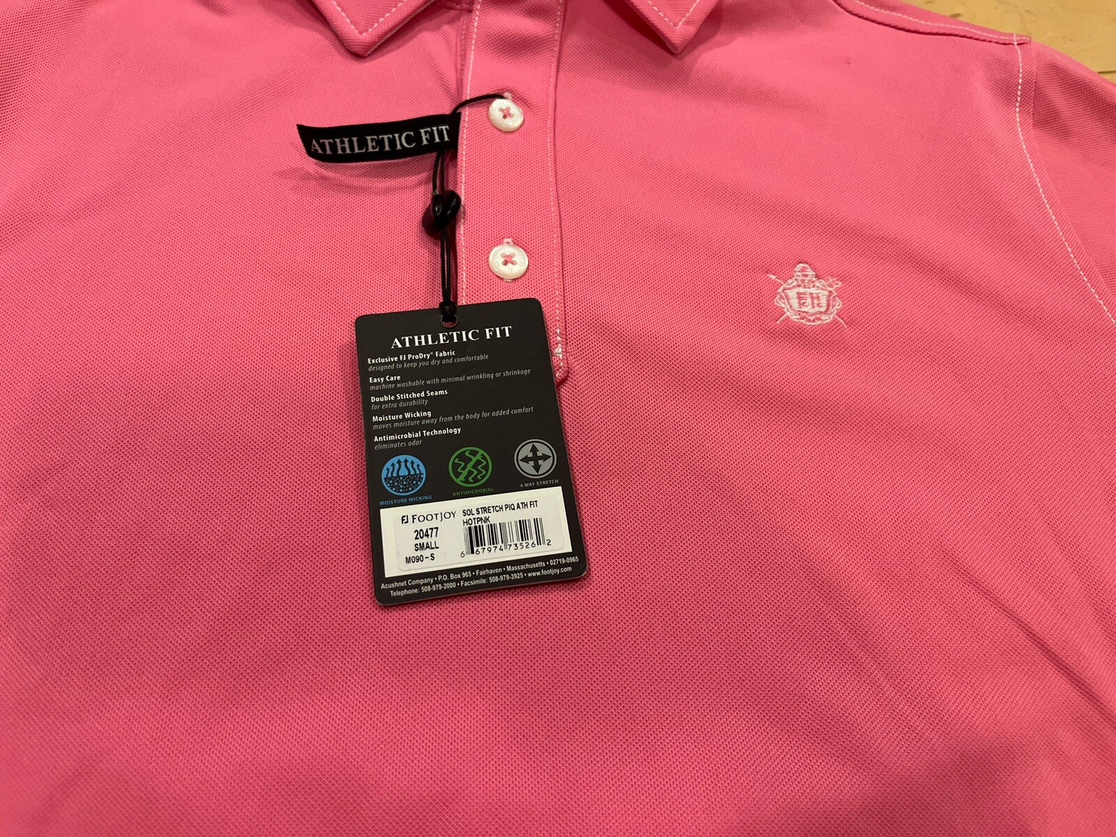 NEW Footjoy Golf Shirt Hot Pink Solid Short Sleeve Sol Performance Polo Men’s S image 3
