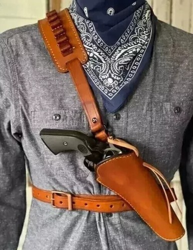 Gun Holster Belt Leather Revolver Pistol Cross draw Right hand - Picture 3 of 4