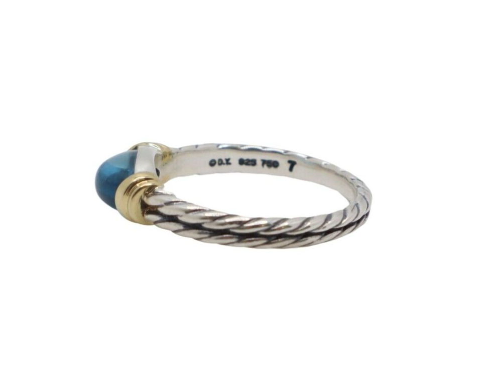 David Yurman 18K Yellow Gold & Sterling Silver Blue Topaz Cable Band