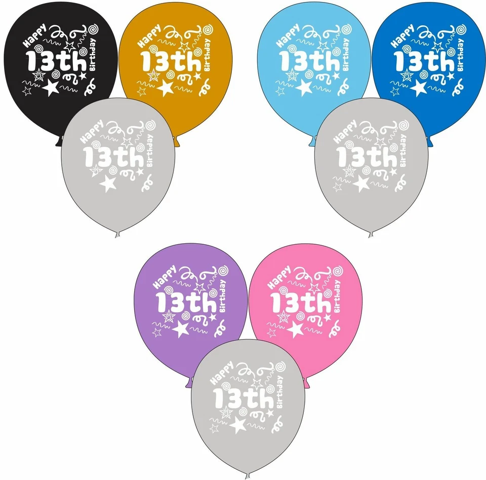 12 x12" Glitz 13th Birthday Pearlised Latex Party, Balloons, Celebration, Events