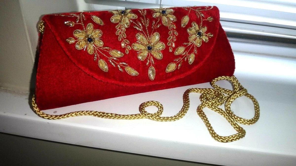 Red velvet evening bag sale