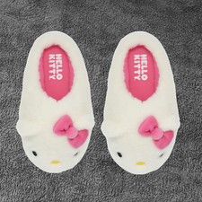 Sanrio Hello Kitty Fluffy Slippers Pink Bow KT Face Soft House Shoes, Women 9